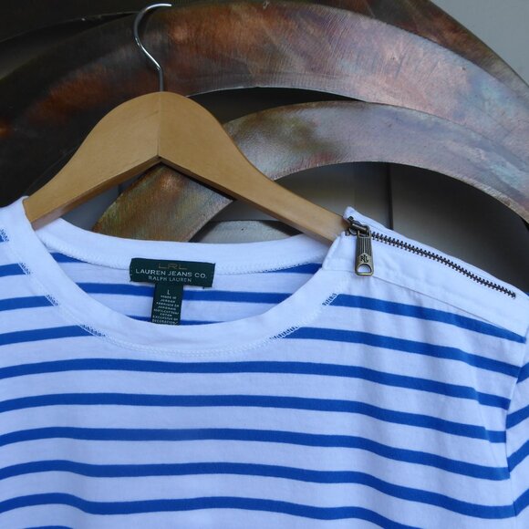 Ralph Lauren Women's Striped Tee with zippered shoulder - Picture 2 of 3